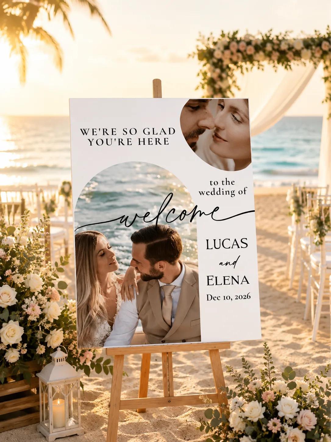Custom Wedding Couple Photo Rectangle Welcome Sign, Printed Picture Board for Engagement Party, Bohemian Wedding Love Marriage Reception Decor