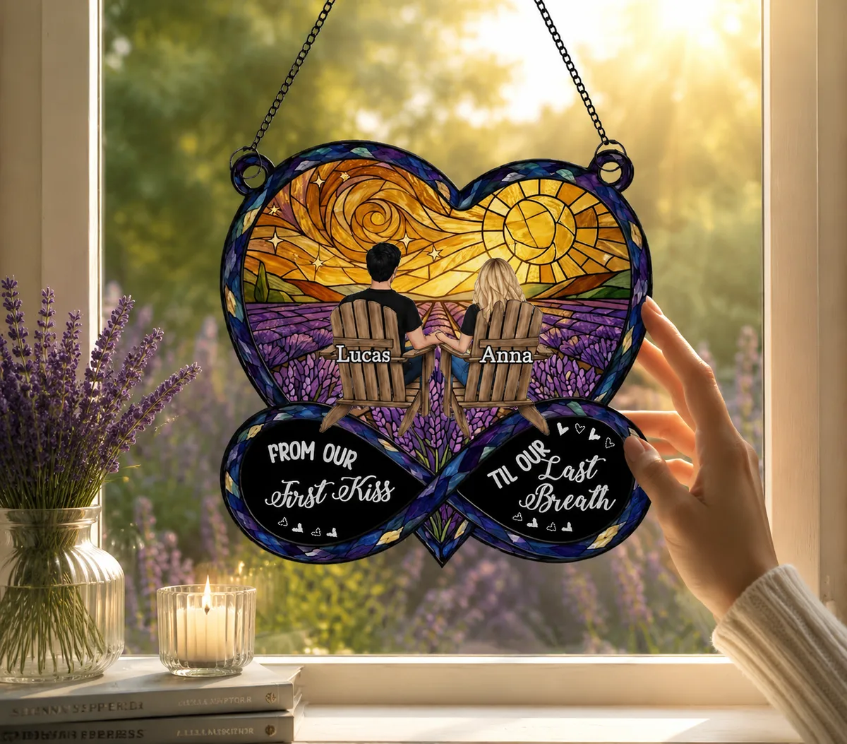 Personalized Couple Suncatcher Ornament, Custom Names Wedding Gift, Custom Suncatcher From First Kiss Till Last Breath Anniversary Gift