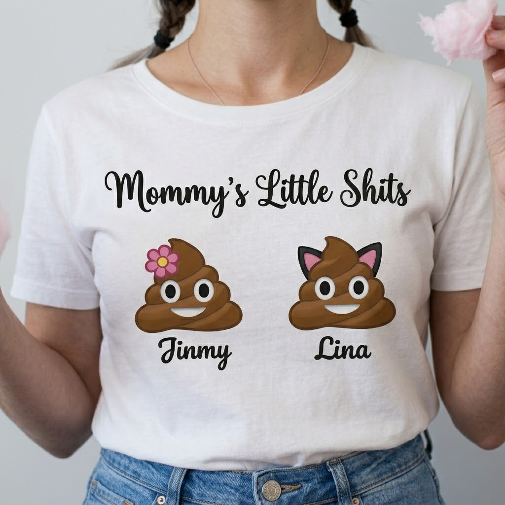 Personalized Mommy's Little Shits T-Shirt – Custom Funny Kids Poop Emoji Family Tee