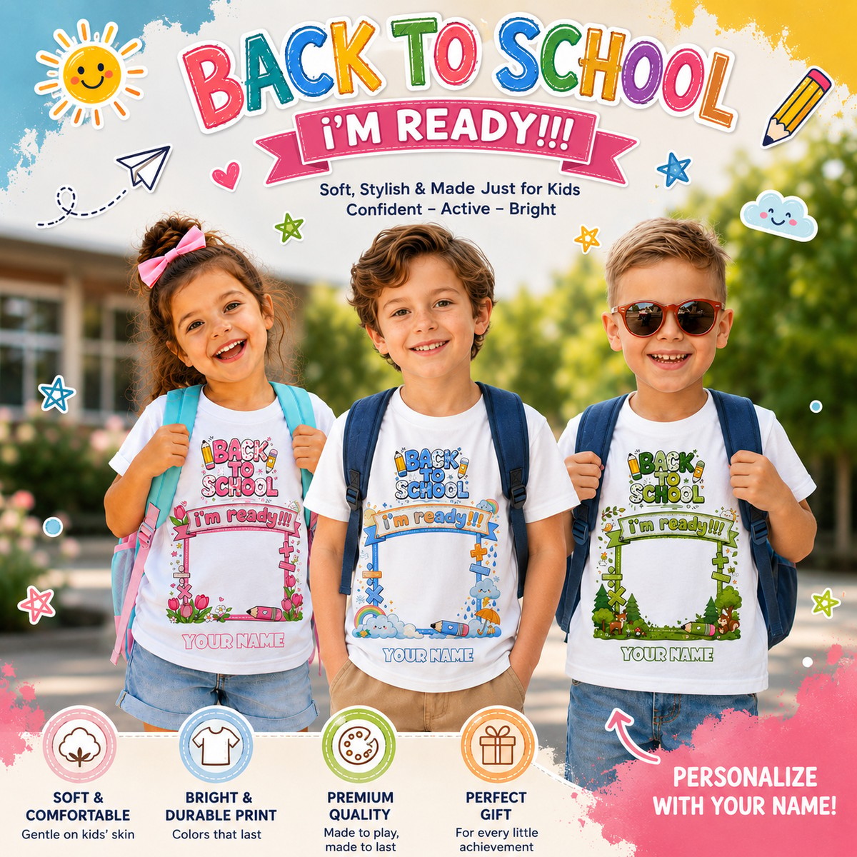 Personalized Back to School Sunflower Photo Frame Teacher Shirt – Custom Name & Photo T-Shirt