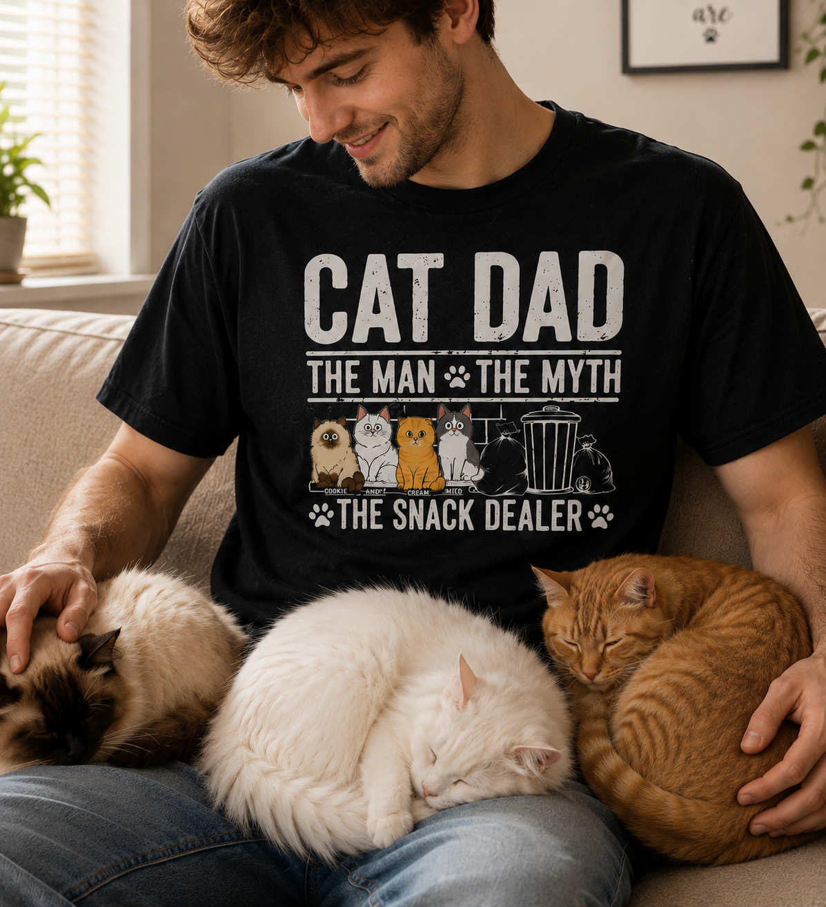Personalized Cat Dad Custom Cat Breed and Name Gift T-Shirt