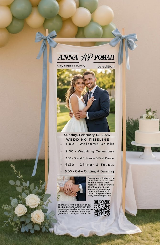 Personalized Wedding Newspaper Timeline Signage