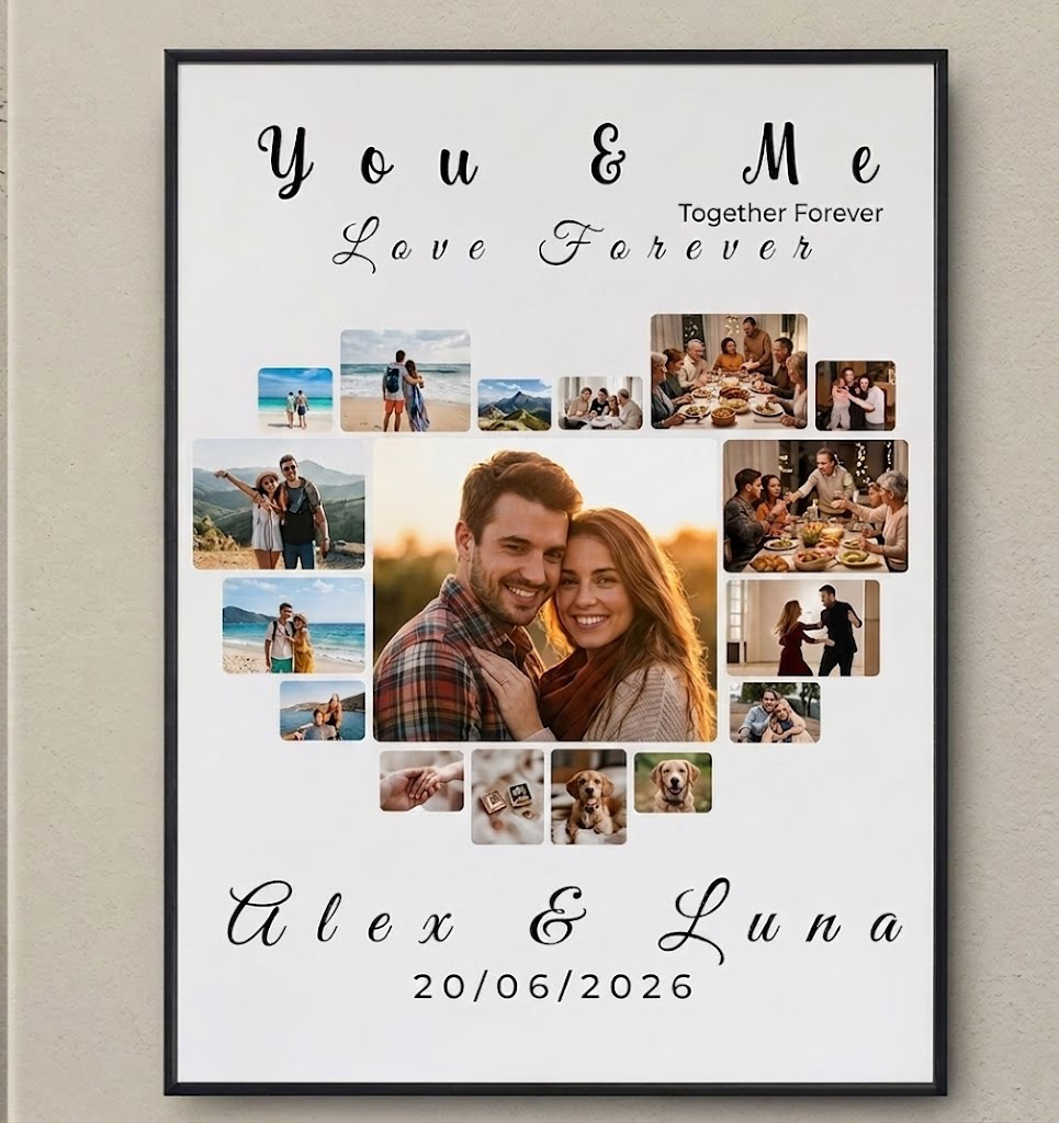 Personalized You & Me Wedding Photo Heart Poster