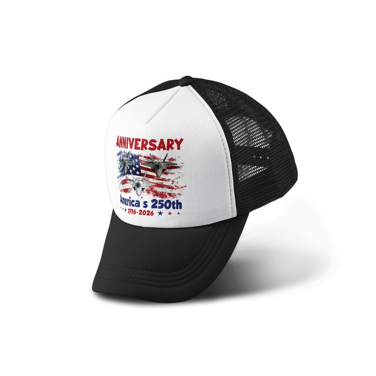 America's 250th Anniversary Trucker Hat 1776-2026 | Patriotic USA Cap with Fighter Jets | Independence Day 2026 Snapback Hat | American Flag Mesh Cap