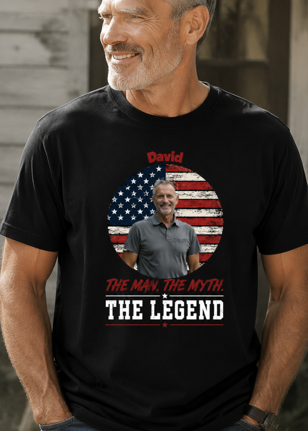 Custom Photo Patriotic T Shirt The Man The Myth The Legend Personalized Name USA Flag Tee
