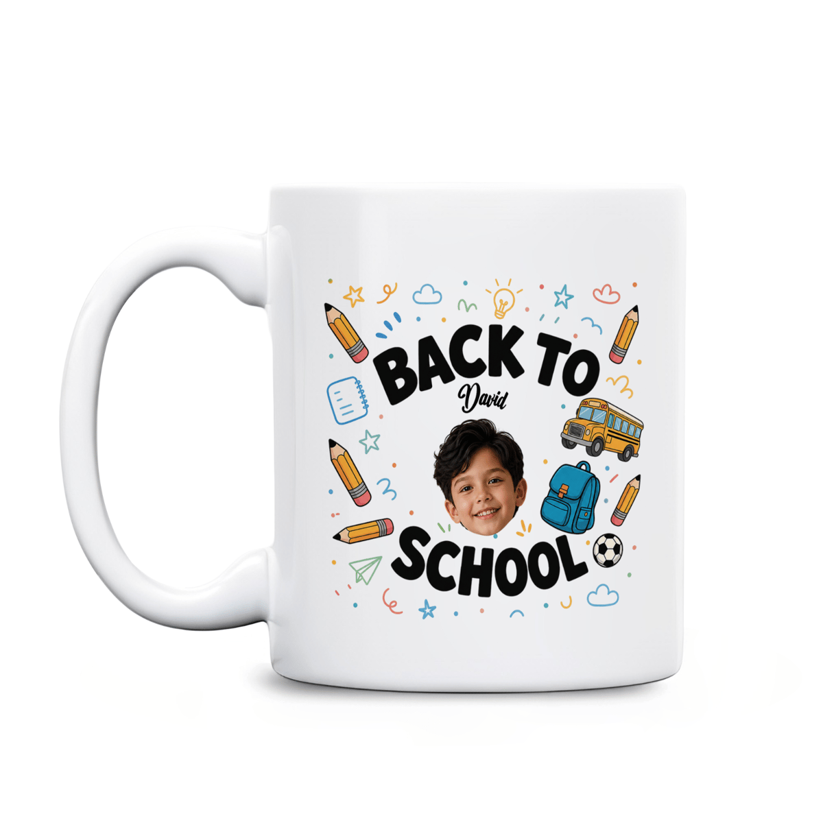 Personalized Back to School Kids Photo Mug – Custom Name & Face Coffee Mug for Boys and Girls, First Day of School Gift