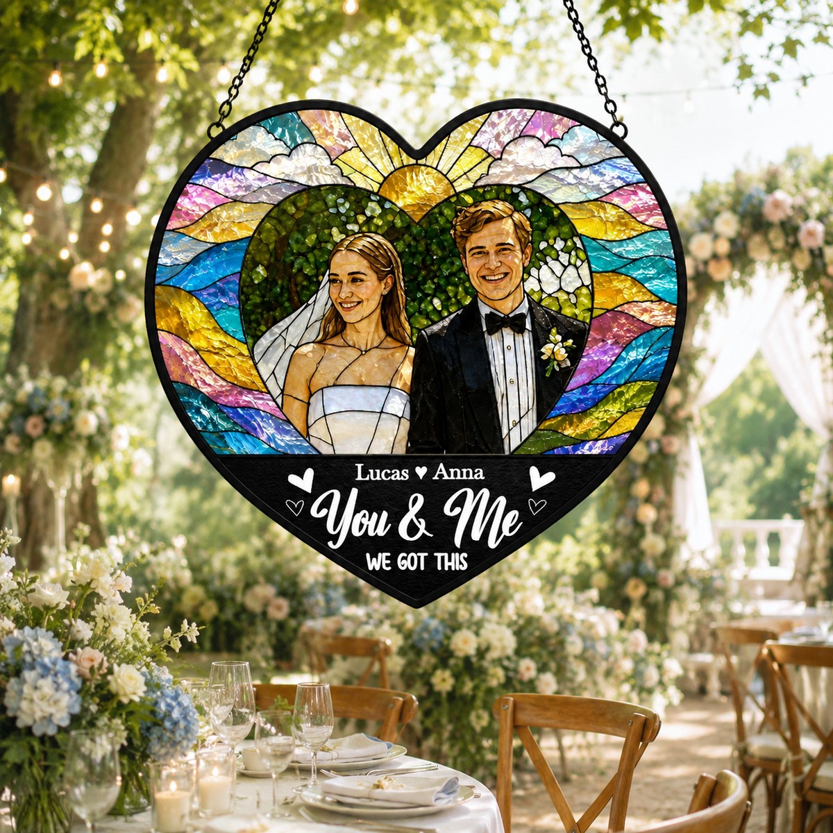 Custom Sketch Photo Suncatcher, You & Me We Got This Couple Gift