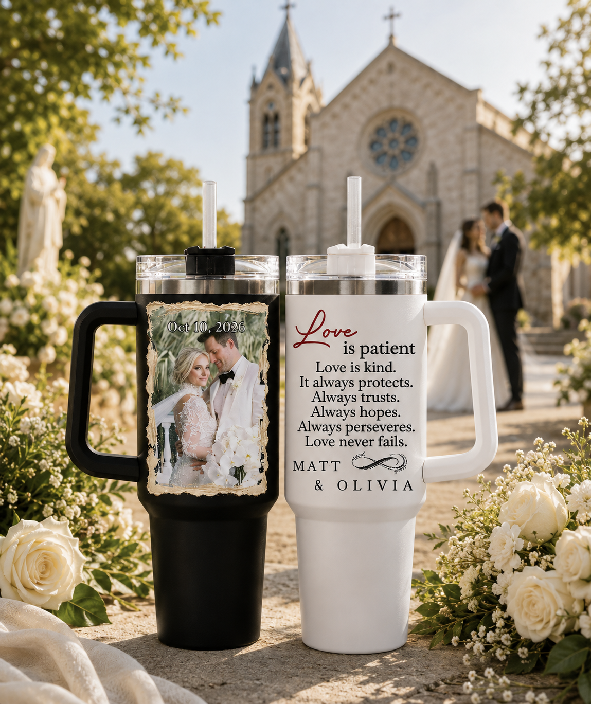 1 Corinthians 13:4 Set of 2 Tumblers | Custom Wedding Couple Photo Gift