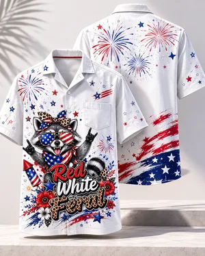 Cute Raccoon USA Hawaiian Shirt For Fourth Of July