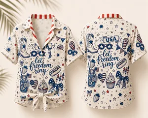 Womens Fourth Of July Hawaiian Shirt With Americana Vibes