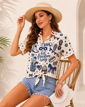 Womens Fourth Of July Hawaiian Shirt With Americana Vibes