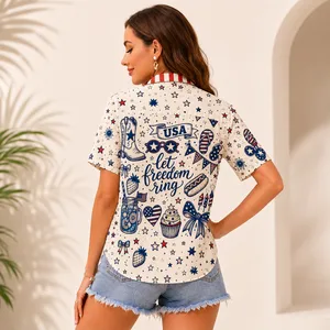 Womens Fourth Of July Hawaiian Shirt With Americana Vibes