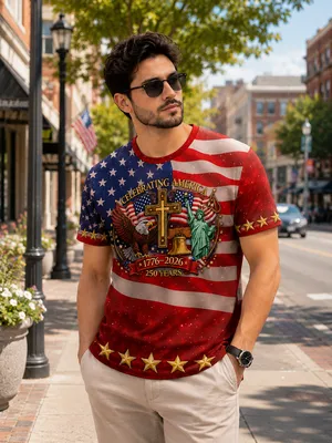 Celebrating America 250 Years Patriotic Christian Eagle T-Shirt
