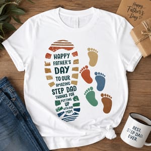 Personalized Step Dad Footprints Father's Day Gift T-Shirt