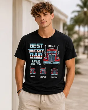 Custom Truck Dad T-Shirt Personalized with Kids Names