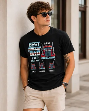 Custom Truck Dad T-Shirt Personalized with Kids Names