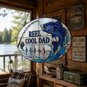 Custom Reel Cool Dad Bass Fishing Suncatcher
