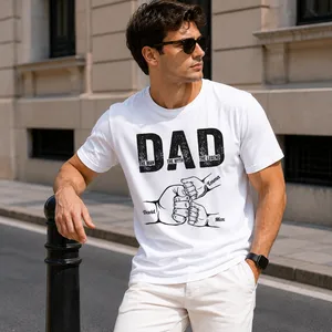 Personalized Dad Fist Bump T-Shirt With Kids Names Custom Father's Day Gift