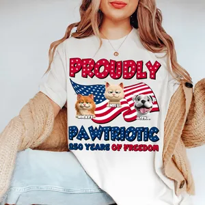 Proudly Patriotic 250 Years of Freedom Shirt, Personalized Cat & Dog Independence Day Tee, Custom Pet Names USA Flag T-Shirt, Fourth of July Gift