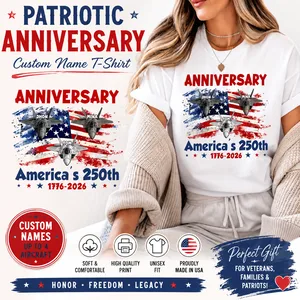 Personalized America’s 250th Anniversary Shirt 2026 – Custom Names Fighter Jet Patriotic T-Shirt, USA 250 Years Celebration Tee, Independence Day Gift