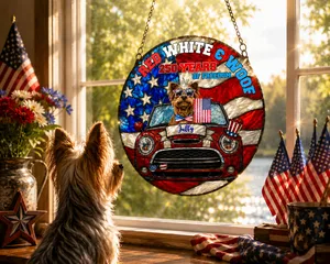 Red, White & Woof Personalized July 4th Suncatcher
