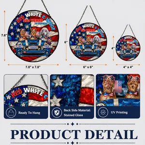 Red, White & Woof Personalized July 4th Suncatcher