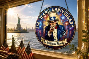 Custom 250th Uncle Sam Patriotic USA Stained Glass Suncatcher