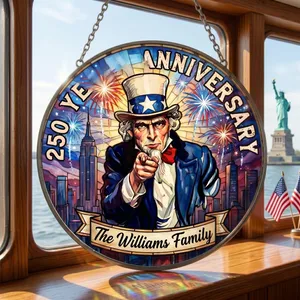 Custom 250th Uncle Sam Patriotic USA Stained Glass Suncatcher