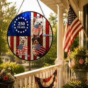 Custom 250 Years USA Patriotic Dog Face Suncatcher