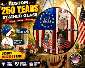 Custom 250 Years USA Patriotic Dog Face Suncatcher