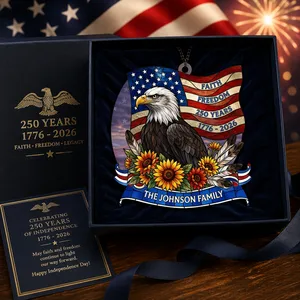 Personalized 1776-2026 Eagle Faith Freedom Family Name Stained Glass Suncatcher