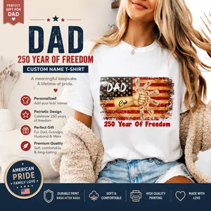 Custom Dad & Kids Fist Bump 250 Years of Freedom T-Shirt – Personalized Family Names Patriotic USA Independence Day Gift