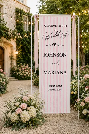 Personalized Cotton Linen Wedding Tapestry – Custom Welcome to Our Wedding Sign with Couple Names, Elegant Script Ceremony Backdrop