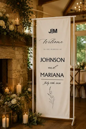 Custom Cotton Linen Wedding Welcome Tapestry with Personalized Names and Elegant Calligraphy Design