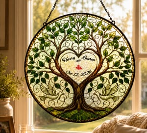 Custom Stained Glass Wedding Tree Suncatcher Gift For Couple