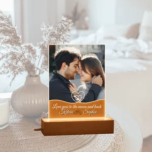 Custom Photo Wooden LED Light Lamp Love You To The Moon Gift For Him