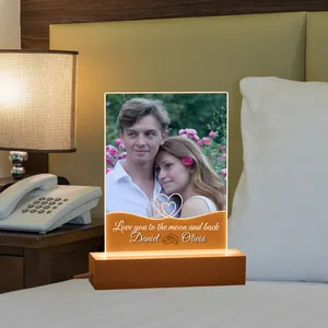 Custom Photo Wooden LED Light Lamp Love You To The Moon Gift For Him