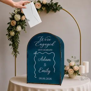 Personalized Engagement Celebration Box – Custom “We’re Engaged” Design with Couple Names, Date and Wavy Frame Accent