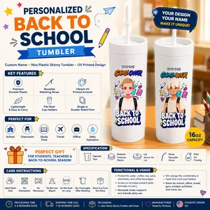 Personalized Game Over Back To School 16oz Plastic Skinny Tumbler with Straw