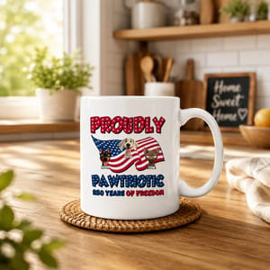 Personalized Proudly Pawtriotic Mug – Custom Dog & Cat Name Coffee Mug, 250 Years of Freedom Patriotic Gift, 4th of July Pet Lover Ceramic Mug