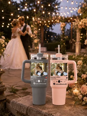 Set of 2 Personalized Photo Music Plaque Tumblers For Wedding Songs