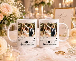 Set Of 2 Personalized Photo Music Plaque Mugs For Wedding Songs