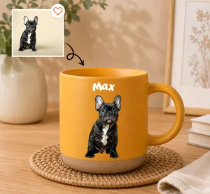 Personalized Custom Pet Photo Pottery Mug Dog & Cat Portrait with Name Ceramic Coffee Mug
