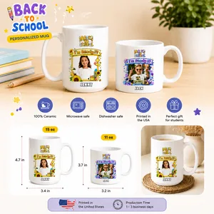 Personalized Back to School Ceramic Mug with Photo & Name | Custom Teacher & Student Gift | 11oz / 15oz Coffee Mug