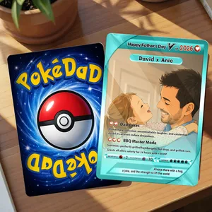 Personalized Dad  Card Father's Day Gift Custom Photo Card Pokemon Inspired Keepsake for Dad from Kids