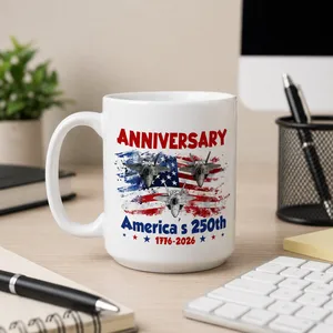 Personalized America's 250th Anniversary Fighter Jet Mug Custom Names Patriotic Independence Day Gift 1776–2026