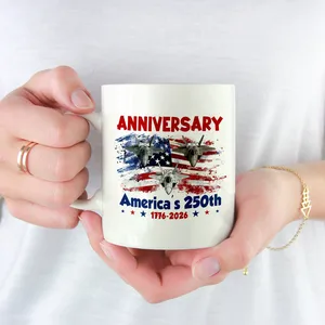 Personalized America's 250th Anniversary Fighter Jet Mug Custom Names Patriotic Independence Day Gift 1776–2026