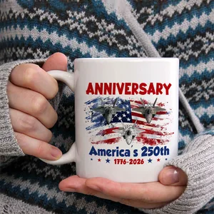 Personalized America's 250th Anniversary Fighter Jet Mug Custom Names Patriotic Independence Day Gift 1776–2026