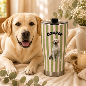 Custom Uploaded Pet Photo Tumbler Personalized Dog Cat Portrait with Name Striped Travel Cup