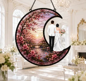 Custom Couple Stained Glass Moon Suncatcher - Wedding Gift
